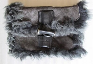 UGG Collection Clutch Bag Toscana Black Leather Grey Fur New Vintage $950 - Picture 1 of 8