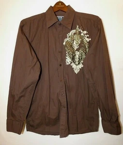 CITY INK Castelvetrano Mens Medium Long Sleeve Shirt Brown Cotton Perfect 33 - Picture 1 of 8