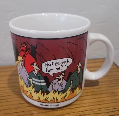 The Far Side Vintage 1987 Gary Larson Mug Nerds in Hell “Hot Enough For Ya?" - Image 1 of 4