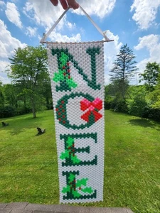 Handmade Beaded Banner - NOEL   - 22" x 6.5 - Hanging  MCM - Picture 1 of 2