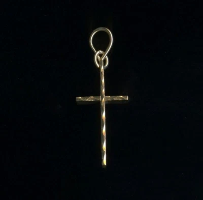 New 10K 28mm Solid Yellow Gold Jesus Cross Basic Minimalist Pendant Charm *HC - Image 1 of 2