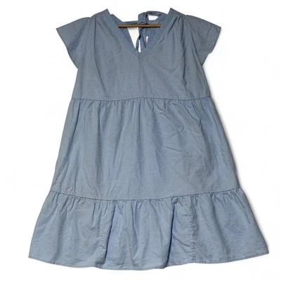 Isabel Maternity Women Dress XL Mini Short Sleeve Blue Linen Ingrid & Isabel - Image 1 of 4