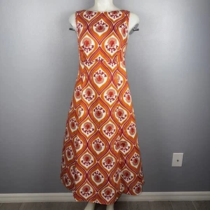 Vestido Boden Mujer 14R Estampado Retro Ajuste y Acampanado Midi Naranja Rojo Floral - Imagen 1 de 13