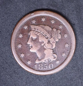1850  Braided Hair Large Cent 1c - Picture 1 of 2