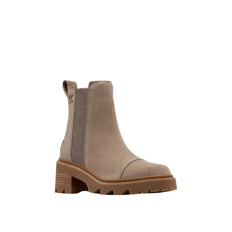Sorel Women 9.5 Joan Now Omega Taupe Leather Waterproof Lug Chelsea Boot Booties