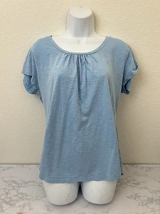 Camicia Hanes donna Live Love comoda manica corta XL blu cotone top plissettato B2 - Foto 1 di 4
