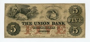1854 $5 The Union Bank - Augusta, GEORGIA Note - Picture 1 of 2