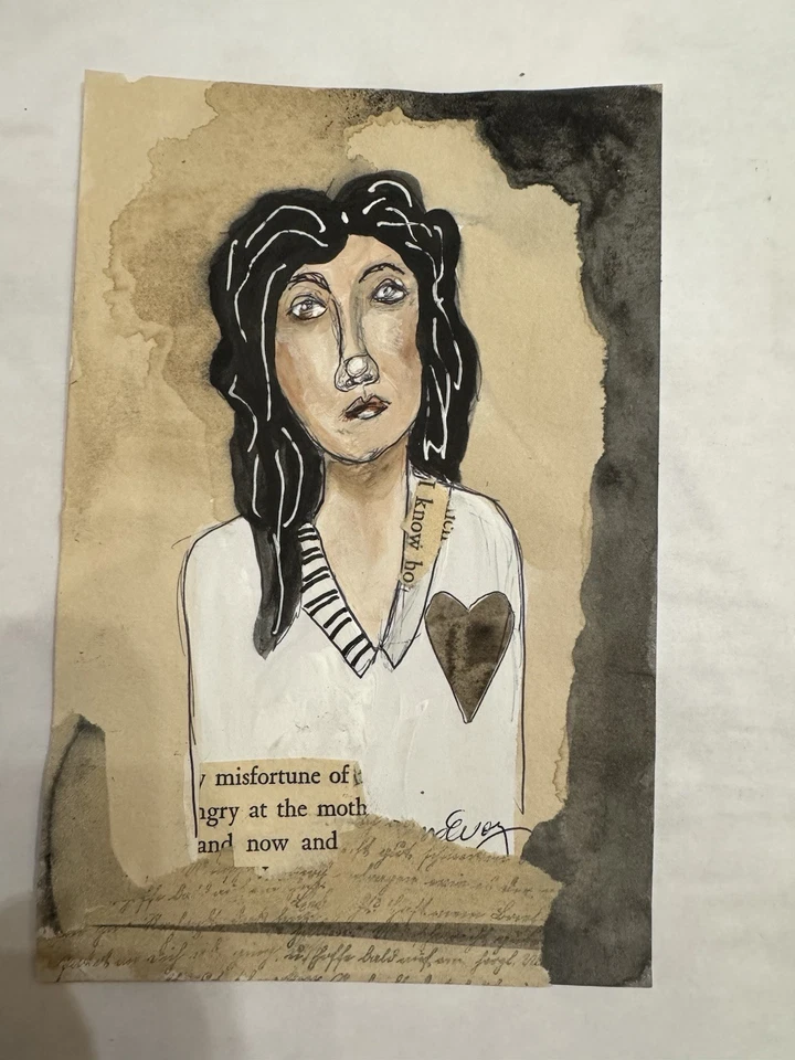 Tarjeta original collage/acrílico 4”x6”. “Desgracia”. Se puede enmarañar y enmarcar Foto 1 de 1