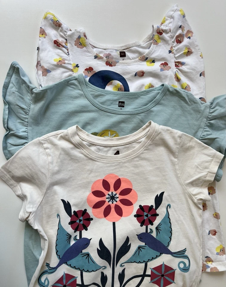 Tea Collection Shirt Bundle Girls Clothes Lot Size 12 Swan Birds Flowers Cotton - Image 1 of 4