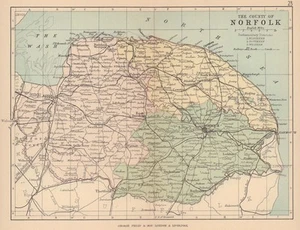 NORFOLK. Antique county map. Railways roads canals. Constituencies. PHILIP 1885 - Picture 1 of 1