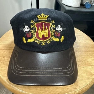 NWT Walt Disney World Embroidered Crest Mickey Mouse Hat Adult Wool Leather 1971 - Picture 1 of 6