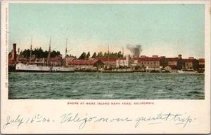 Postal vintage de VALLETO California "Tiendas en MARE ISLAND NAVY YARD" fechada 1906 - Imagen 1 de 2