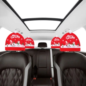 2xCar Headrest Covers Christmas Hat Decor Xmas Headrest Covers Christmas Decor - Picture 1 of 28