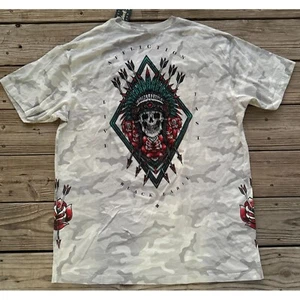 Affliction Black Label grigio mimetico strass teschio grafica rituale fumo 2XL - Foto 1 di 11