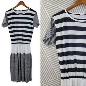 Vintage 80s Stripe Dress Size Small Medium Comfort Cotton stretch black white - Picture 1 of 6