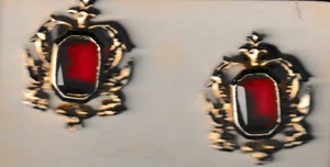 Vintage Intricate CORO Clip-on Red Glass Earrings, 1.5" - Picture 1 of 1