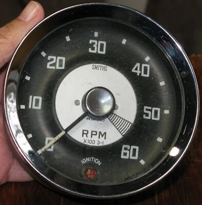 Medidor de tacómetro vintage Austin Healey Bugeye Sprite Smiths, original, sin probar Foto 1 de 4