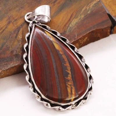 Colgante de hierro ojo de tigre chapado en plata 925 hecho a mano de 2,3" Foto 1 de 3