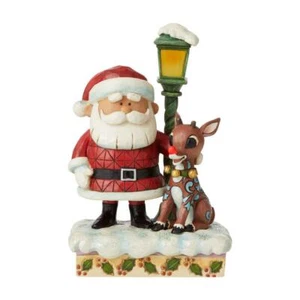 Jim Shore Rudolph Santa Figurine with Lamp Post Lights Up 7" High Christmas - Picture 1 of 2