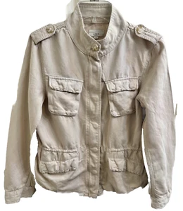 LOFT size PL Utility Jacket Beige Linen Blend Lightweight Zipper Snaps & Pockets - Picture 1 of 14