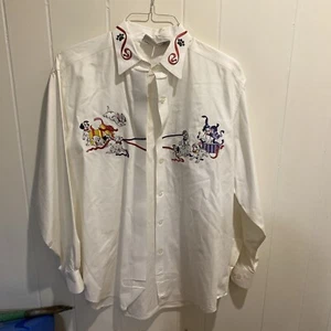Vintage Disney Embroidered Shirt 101 Dalmatians , Sz L White *Read Description - Picture 1 of 9
