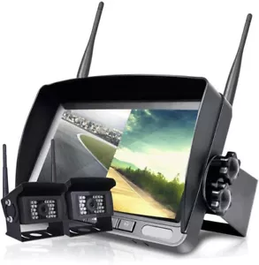 FHD 1080P x2 Wireless Trailer Truck Backup Cameras + 7” LCD Monitor Night Vision - Picture 1 of 8