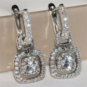 4Ct White Round Cut Moissanite Drop & Dangle She Earring In 10K Solid White Gold - Picture 1 of 5