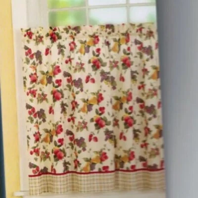 Garden Fruit Multi Color Tier Curtain Pair 58x36 Grapes Apples Strawberries Cafe - Image 1 of 4