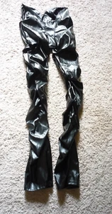 COSTUME GATTO DONNA NERO PANTALONE LUCIDO-COSPLAY-NUOVO SENZA ETICHETTE-VITA ALTA-GAMBE MAGRE-RUCHED - Foto 1 di 4