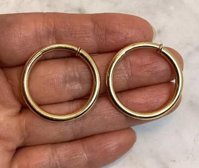 Vintage 18K Yellow Gold Spring Clip On Hoop Earrings 3.14 Grams - Image 1 of 4