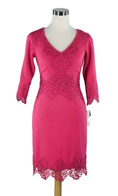 NWT Antonio Melani 3/4 Sleeve Dark Pink Sheath Dress Floral Lace Size 0 - Image 1 of 4
