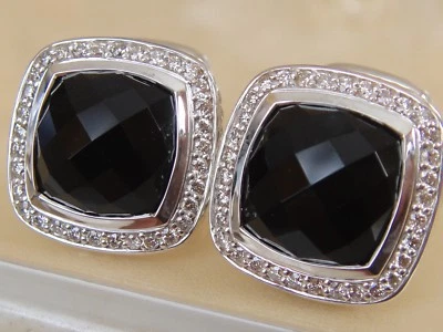 $1950 PENDIENTES DAVID YURMAN, DIAMANTES DE ÓNIX NEGRO ALBIÓN ESTERLINA Foto 1 de 4