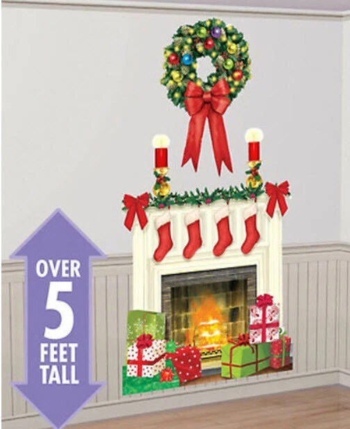 CHIMENEA con Medias Escena Setter Navidad Fiesta Pared RETROPO Decoración Vacacional Foto 1 de 1