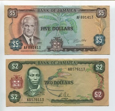 LOT of 2 Jamaica Bank of Jamaica $2/$5 Banknotes WC208 - Image 1 of 2