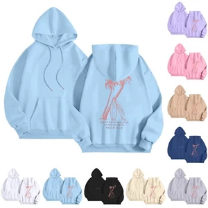 Women's Fashion Long Sleeve Sweatshirt Letter Printed Hooded Drawstring - Picture 1 of 39