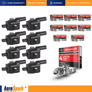 8 Ignition Coil & 8 Motorcraft Spark Plug for Ford F-350 Super Duty V8 UF893 - Picture 1 of 6