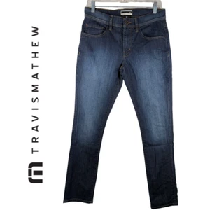 Pantalones de mezclilla elásticos ligeros peso pluma Travis Mathew 30 Legacy para hombre azul índigo - Imagen 1 de 13