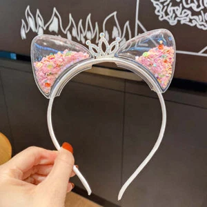 Glitter Cat Ear Hairband Girls Quicksand Crown Headband Cat Ears Party Hair Hoop - Picture 1 of 22