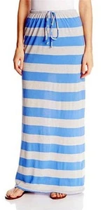 Modest Skirt Long Maxi Striped C&C California Jersey Size S Oatmeal & Blue NWT - Picture 1 of 3