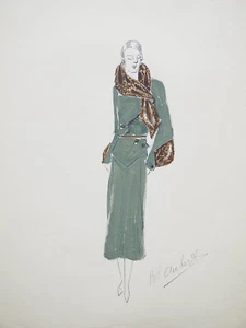 Atelier VIONNET - Dessin original - Crayon - Manteau à fourrure 168 - Picture 1 of 2