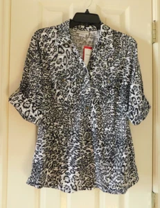 REBECCA MALONE Top Elbow Length Sleeve Animal Print Large NEW - Picture 1 of 6