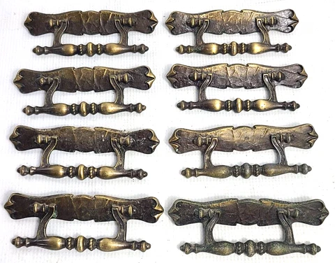 Vintage 8 Vintage Antique Brass Bronze Tone Metal Door Pulls Handles Fittings Cover