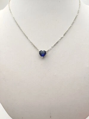 Collana donns Argento  con  Cuore ZIRCONI Blu . punto luce solitario pietra blu - Immagine 1 di 4