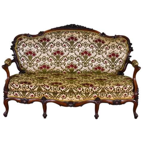 Antique Victorian Rose Carved Open Arm Sofa #21734 Cover