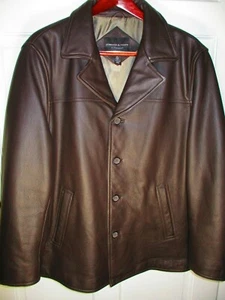 Preswick & Moore Outwear Mens Brown Genuine Leather 4 Button Lined Coat Size XL - Picture 1 of 10