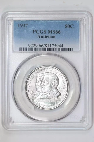 1937 ANTIETAM SILVER COMMEMORATIVE HALF DOLLAR PCGS MS66 VERY PQ! Cover