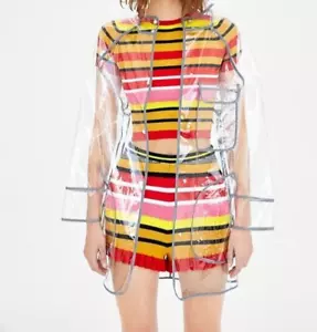 ZARA Hooded Transparent Clear Water Repellant Proof Raincoat Rain S M NEW NwT g - Picture 1 of 13