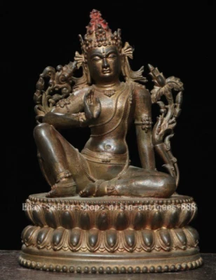 Старый Тибет меди позолоченный зеленый Тара Махаяна буддизм просветления Будда статуя - Изображение 1 из 4