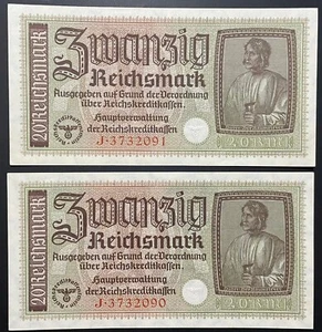 Deutschland 20 Reichsmark 1940 2 Stück in Zahlenfolge - Bild 1 von 2