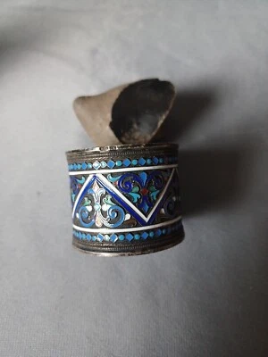 1915 Russischer Serviettenring aus Silber Und Emaille  - Bild 1 von 4